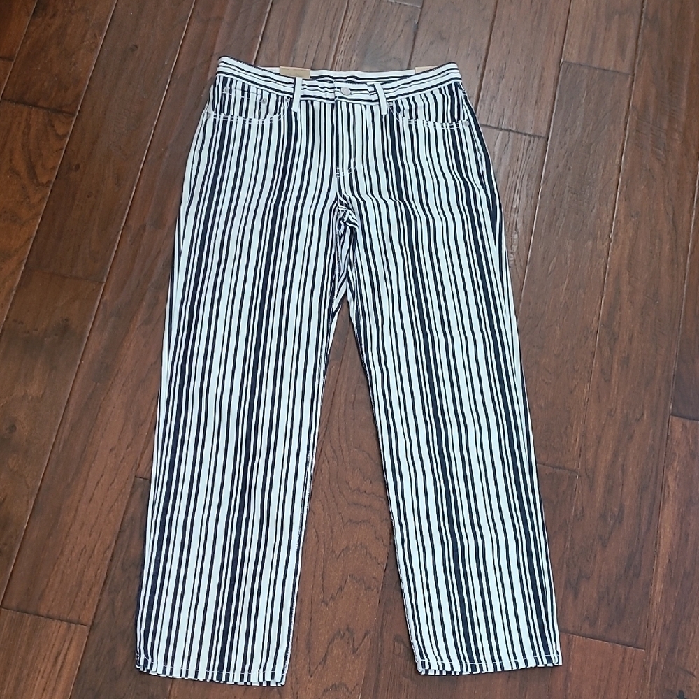 NWT Levi's Black and White Striped Straight Leg Jeans size 29x30